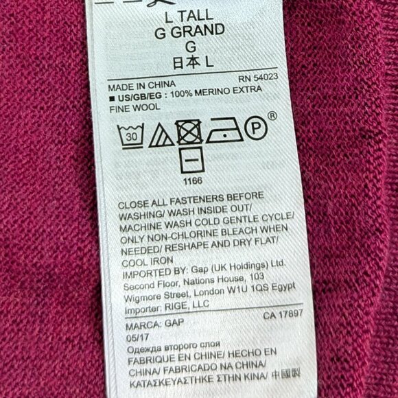 Gap Extra Fine Merino Wool Size Large Tall Magenta Machine Washable - Picture 9 of 9